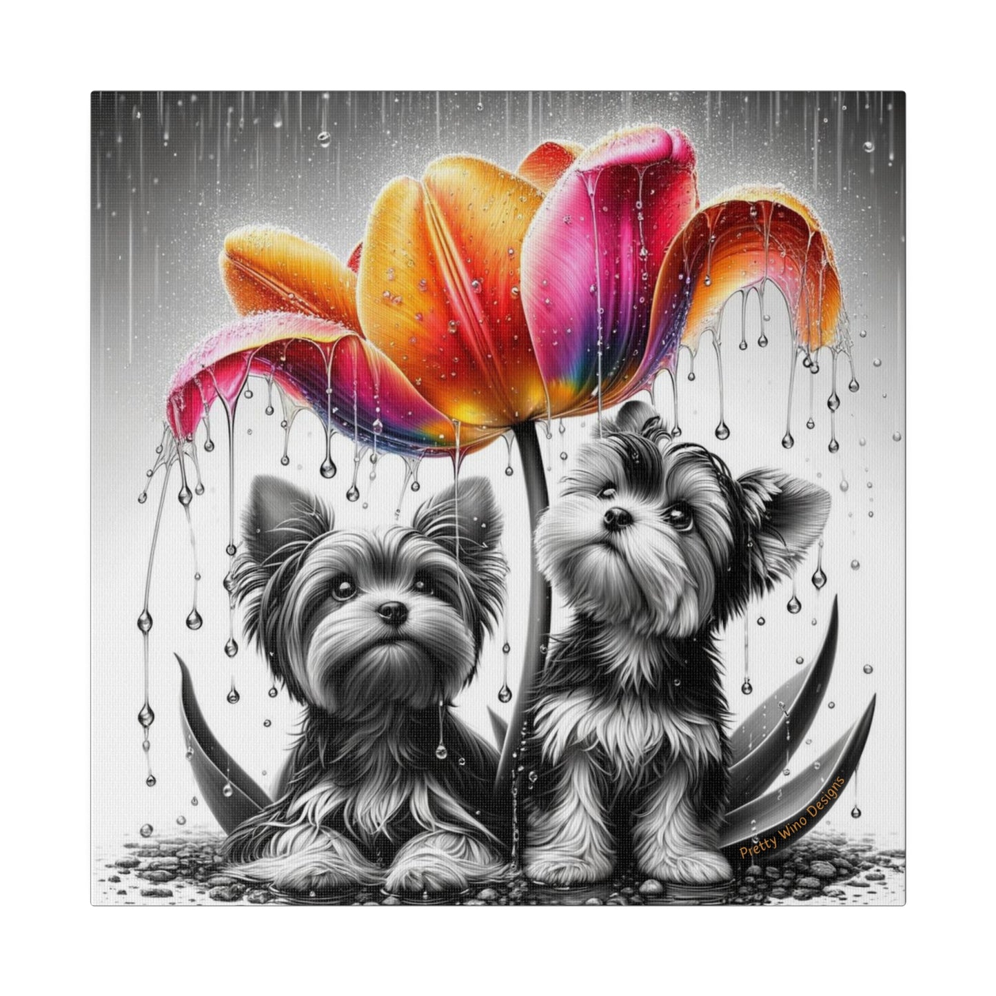 Yorkies in The Rain Canvas Print