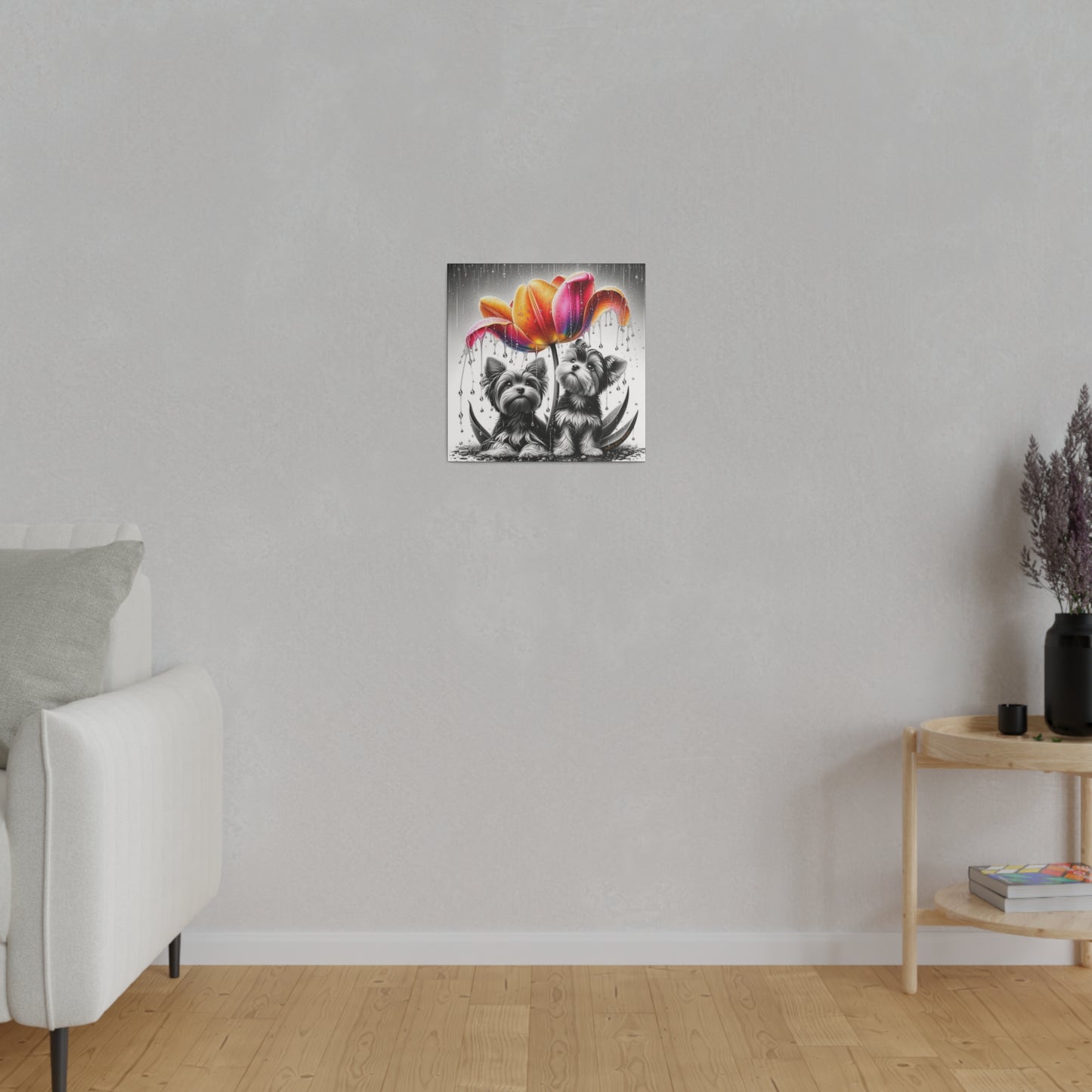 Yorkies in The Rain Canvas Print