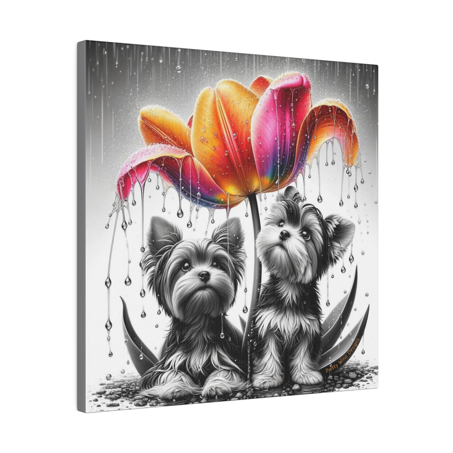 Yorkies in The Rain Canvas Print