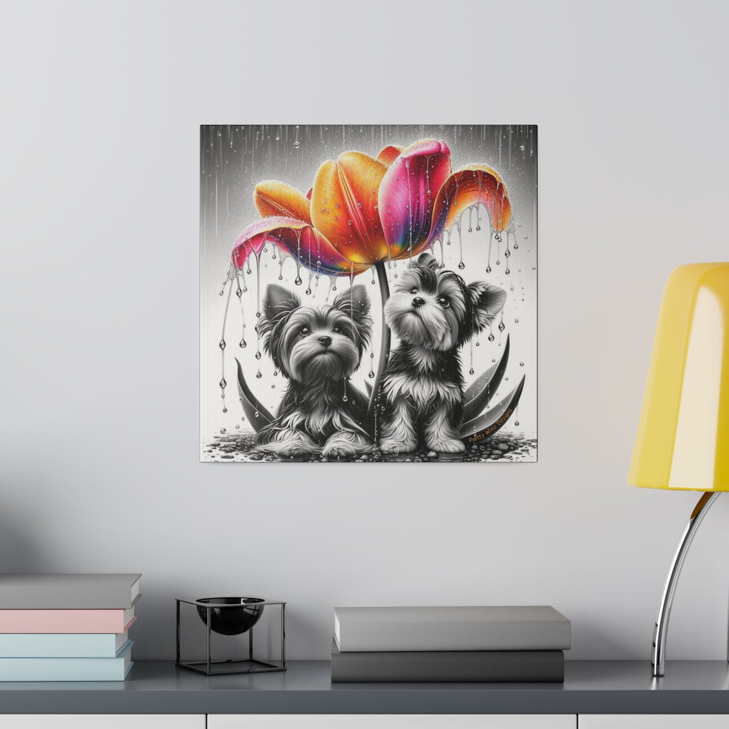 Yorkies in The Rain Canvas Print