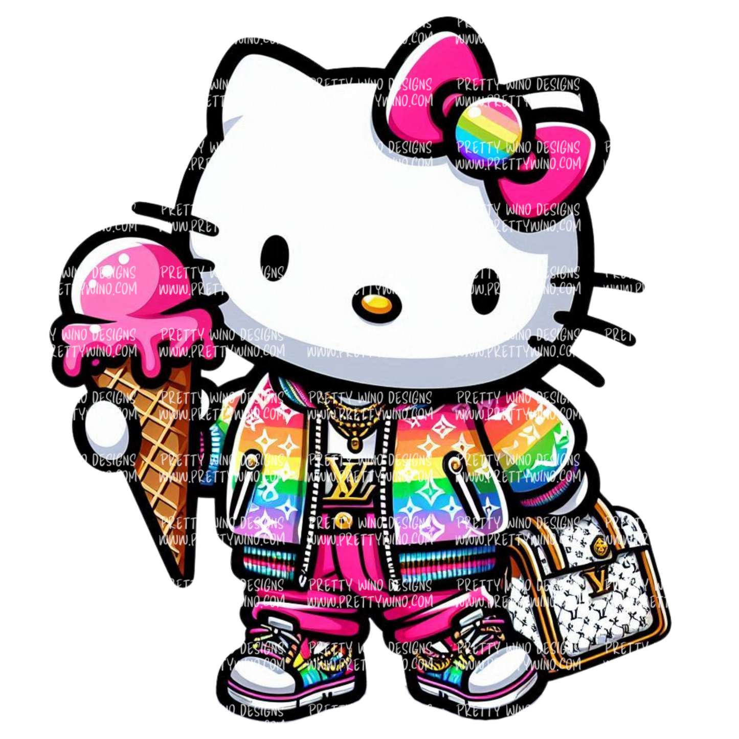 Rainbow Hello Kitty Ice Cream Drip PNG