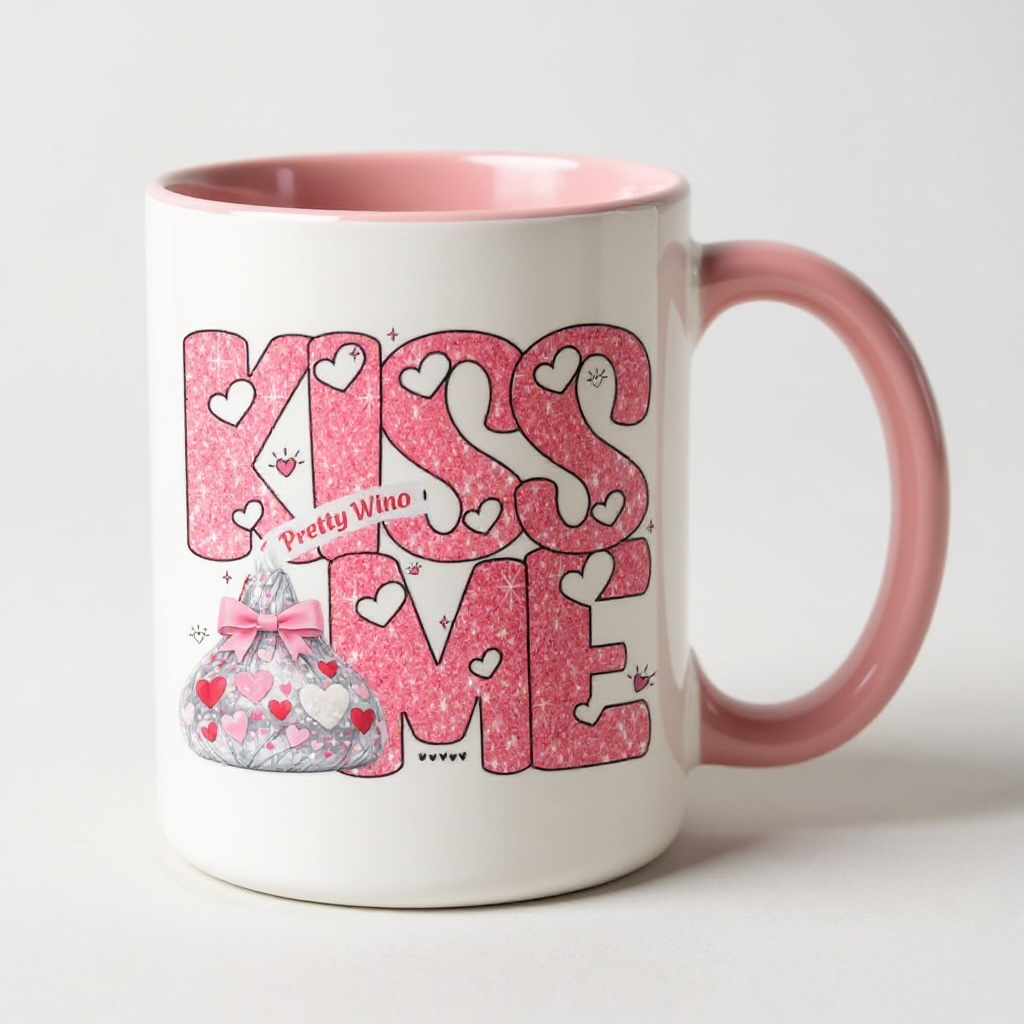 Kiss Me Pink Glitter Valentine Mug