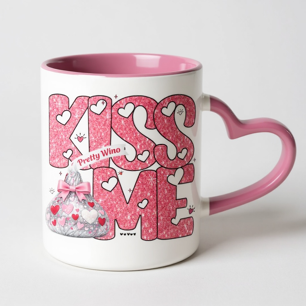 Kiss Me Pink Glitter Valentine Mug