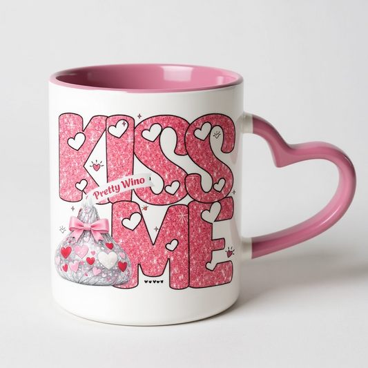 Kiss Me Pink Glitter Valentine Mug
