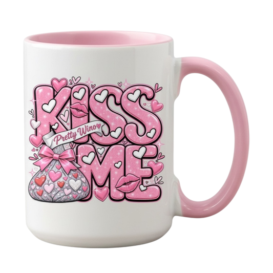 Kiss Me Pink Glitter Valentine Mug