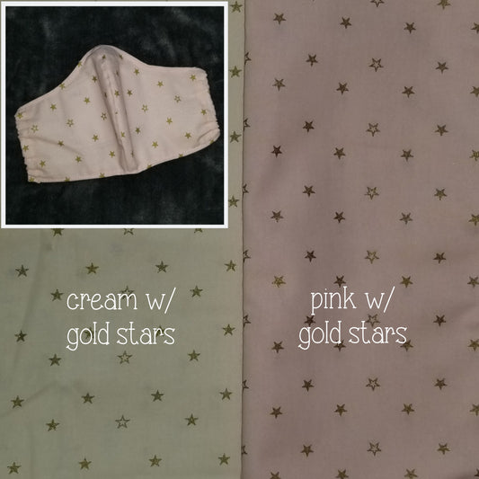 Cream/Pink with Gold Stars Face Masks